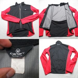Canari Cycling Jacket Mens Medium Black Red Full Zip Windproof Ripstop‎ USA Made